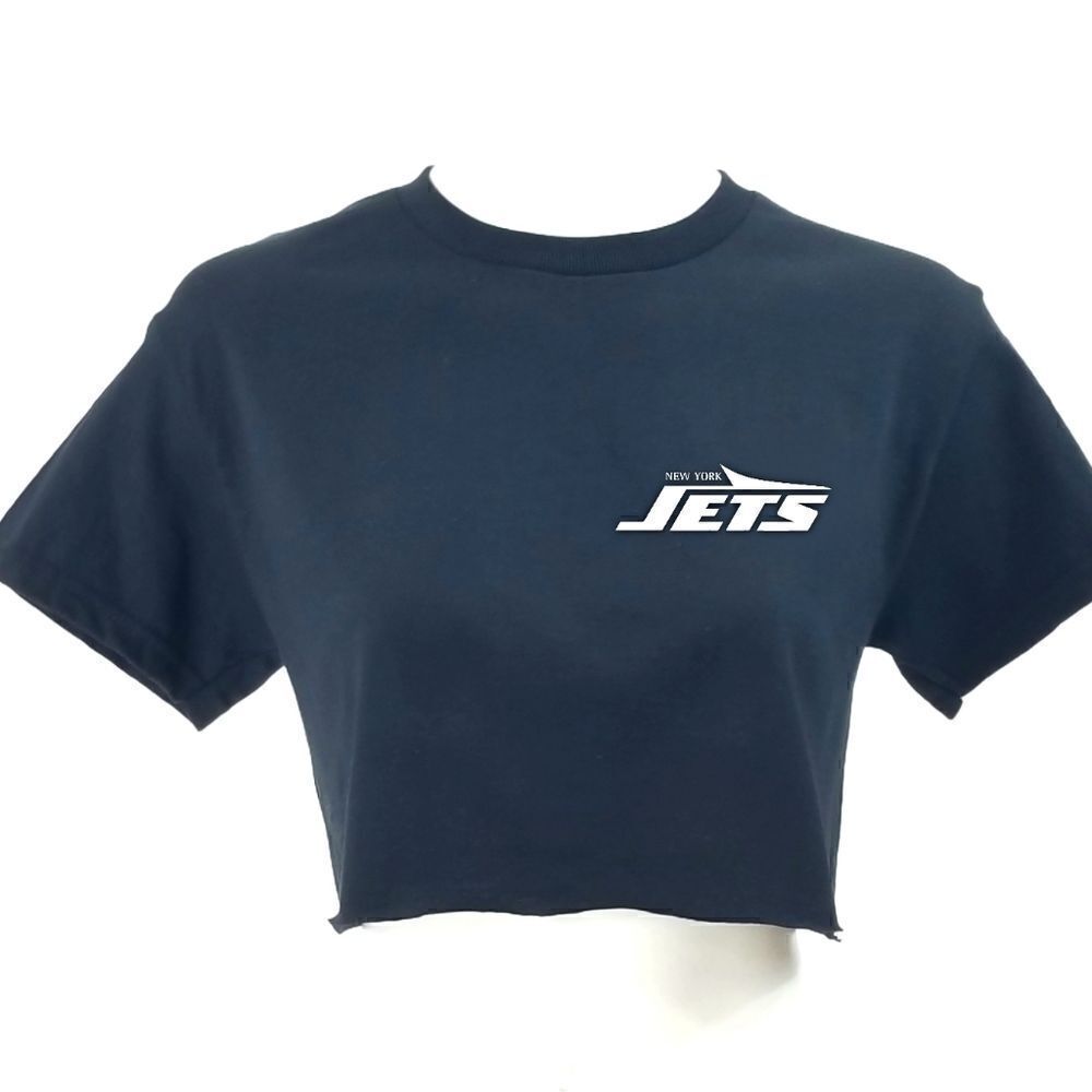 NEW YORK JETS Double Script Retro Logo BLACK Cropped Crop Top Football Tee y2k